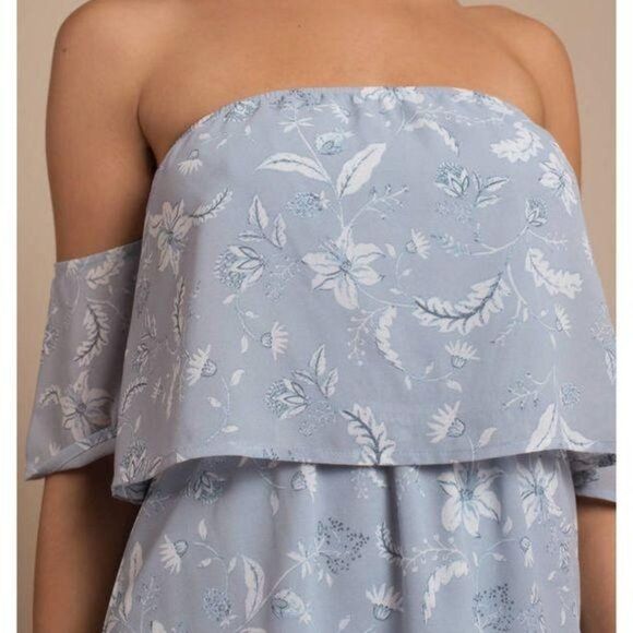 Tobi Mel Off Shoulder Mini Skater Dress Light Blue Size Medium - Picture 4 of 8